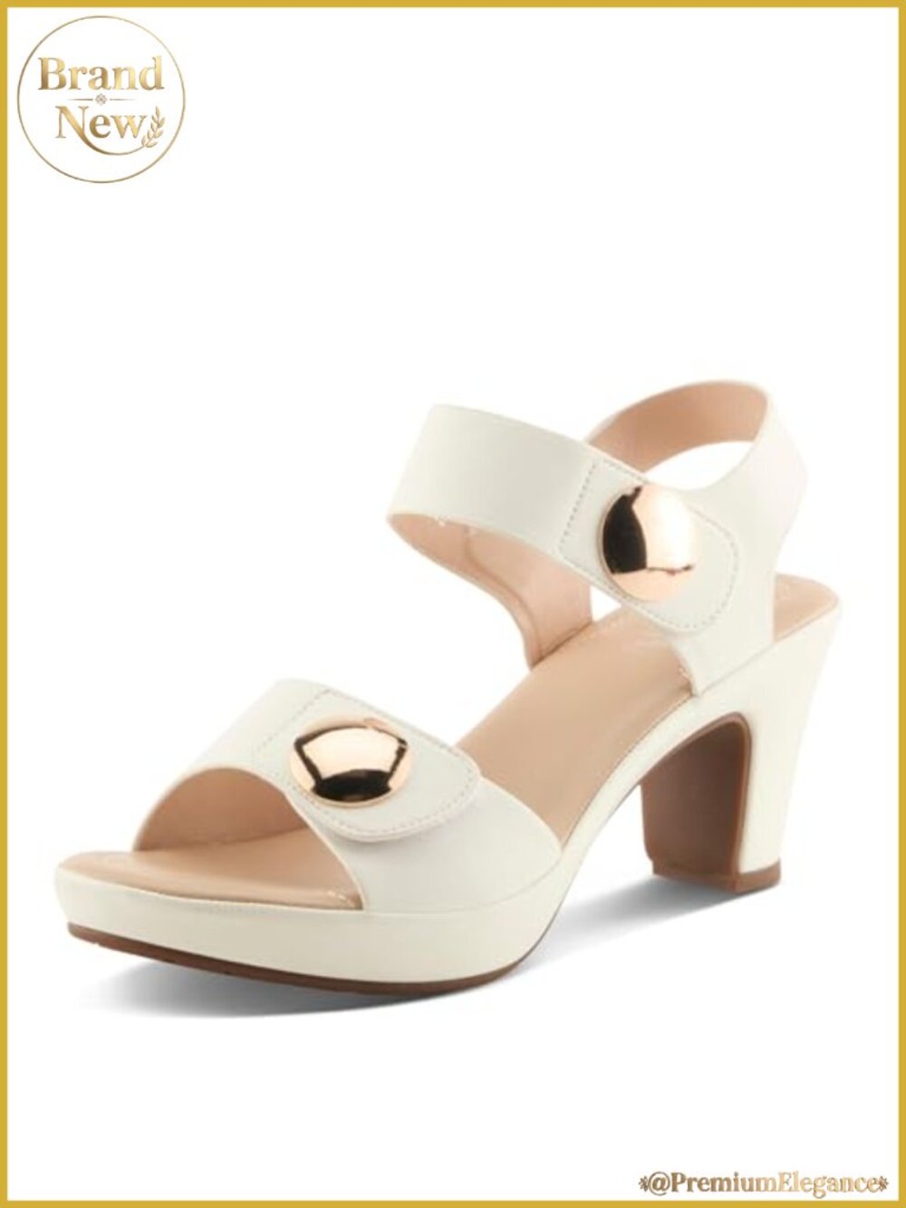 Platform Sandals with Gold Button and Hook Loop Closure